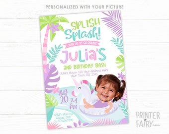 Splish Splash Invitation, Unicorn Invitation, Pool Party Invitation with Photo, Unicorn Invite, Summer, PERSONALIZED Digital Invitation