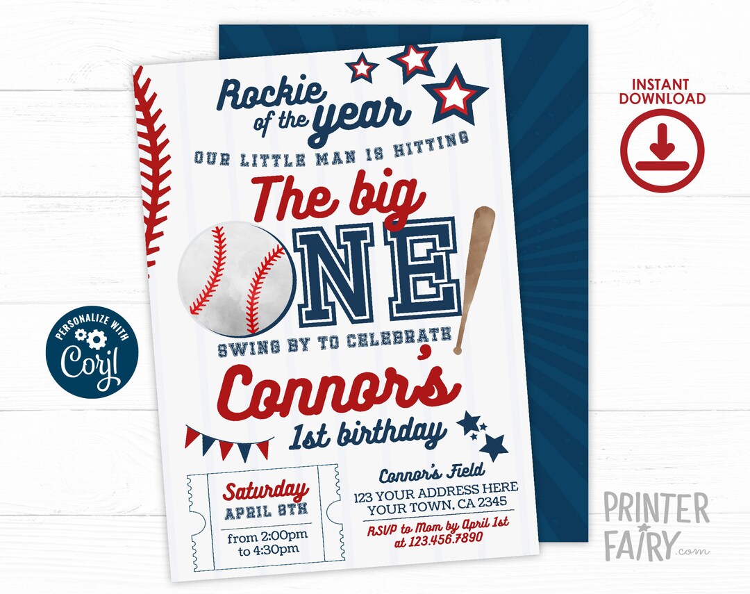 Baseball First Birthday Invitation EDITABLE Baseball Etsy Il Ek5y