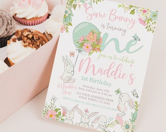 Some Bunny Editable Invitation, 1st Birthday Invitation, Bunny Invitation, Spring Invitation, Some Bunny is One Invitation, INSTANT DOWNLOAD