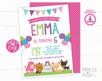 EDITABLE Puppy Birthday Invitation, Pet adoption Party, Dogs Birthday Invitation, Puppy Invitation, Dog Invitation, INSTANT DOWNLOAD