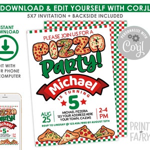 Pizza Birthday Invitation, EDITABLE Birthday Invitation, Pizza Party Invitation, Italian Birthday Invitation, EDIT YOURSELF Invitation