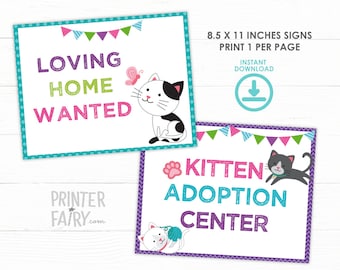 Kitty Cat Birthday party, Kitten adoption birthday, Kitty adoption station prints, Digital files, Instant download