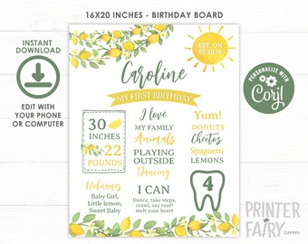 Lemon Milestones Board, Editable, Citrus Sign, Lemonade Birthday Party, Lemonade Board, Lemon Poster, Editable Board, Instant Download