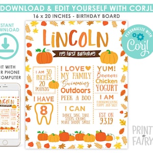 Little Pumkin Birthday Board, EDITABLE, Little Pumpkin Birthday Decorations, EDIT YOURSELF Digital Birthday Board, Any Age, Instant Download