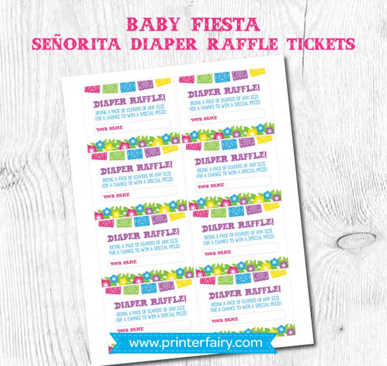 Fiesta Diaper Raffle Ticket, Diaper Raffle ticket printable, Diaper Raffle Cards, Diaper Raffle Sign, Instant Download image 2