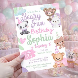 Bearbeitbare Bär Geburtstagseinladung, Beary Fun Party, Teddybär-Thema (Digitaler Download)