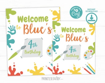 Paint Party Welcome Sign, EDITABLE, Art Birthday Party sign, Art Party decoration, Art Themed Party, Paint Party Invites, Painting Party