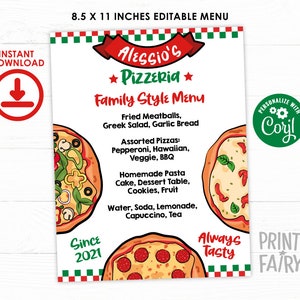 Menú de fiesta de pizza, fiesta de cumpleaños de pizza, menú editable, cartel de cumpleaños, cartel de menú de restaurante, DESCARGA INSTANTE