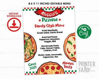 Pizza Party Menu, Pizza Birthday Party, Editable Menu, Birthday Sign, Restaurant Menu Sign, INSTANT DOWNLOAD