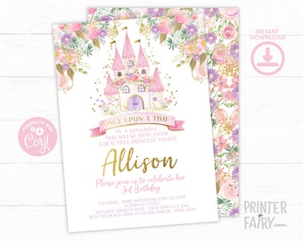 Princess Birthday Invitation, EDITABLE, Royal Birthday Invitation, Once Upon a Time Invite, Any age, EDIT YOURSELF Digital, Instant Download