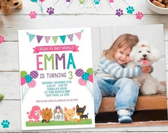 Puppy Adoption Birthday Party Invitation Editable Template, Instant Download