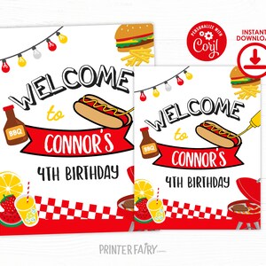 BBQ Birthday Party Welcome Sign Template, Editable bbq Sign, Backyard Birthday Party Printable Welcome Sign, Instant Download, Barbeque Sign