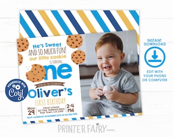 Cookie Invitation with photo, Little Cookie Birthday Invitations, Cookie Party Invitation, First Birthday Invitation, Personalized Invite