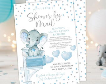 Elephant Baby Shower by Mail Invitation, EDITABLE Template (Instant Download)