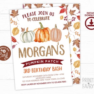 Pumpkin Patch Birthday Invitation EDITABLE Fall Birthday - Etsy