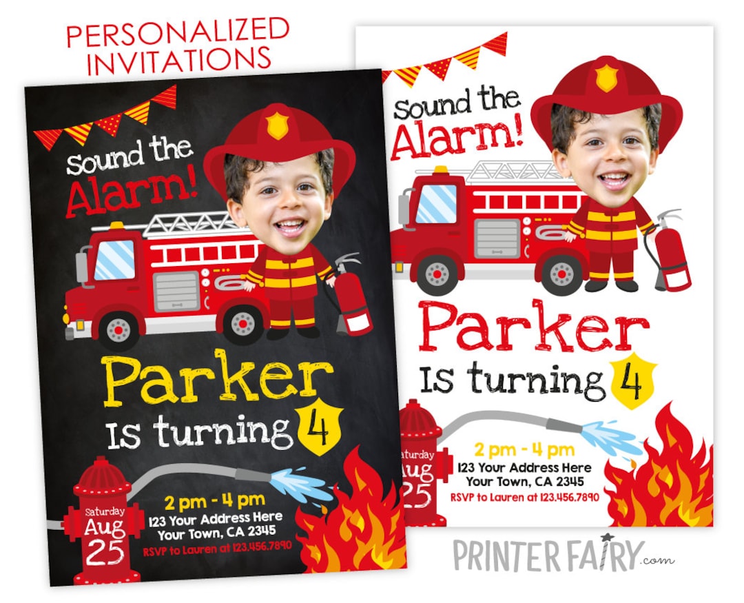 Firefighter Invitation With Photo, Fire Fighter Birthday Party, Fireman ...