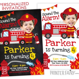 Firefighter Invitation with photo, Fire fighter Birthday Party, Fireman Invitation, Firetruck Birthday Invitation, DIGITAL, 2 Options