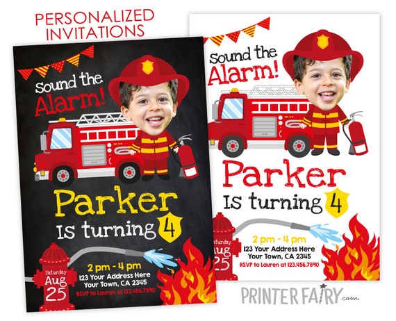 Firefighter Invitation Firetruck Invite Firefighter Birthday 