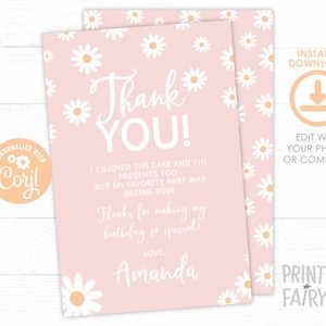 Cartes de remerciement marguerite, fête d'anniversaire marguerite modifiable, fête d'anniversaire florale, fête d'anniversaire fleur, étiquette marguerite, téléchargement immédiat