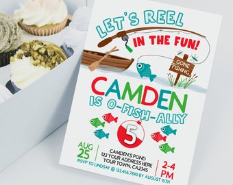 Fishing Birthday Invitation, EDITABLE, Gone Fishing Party, O-Fish-ally Invitation, ANY AGE, Instant Download Digital Invitation