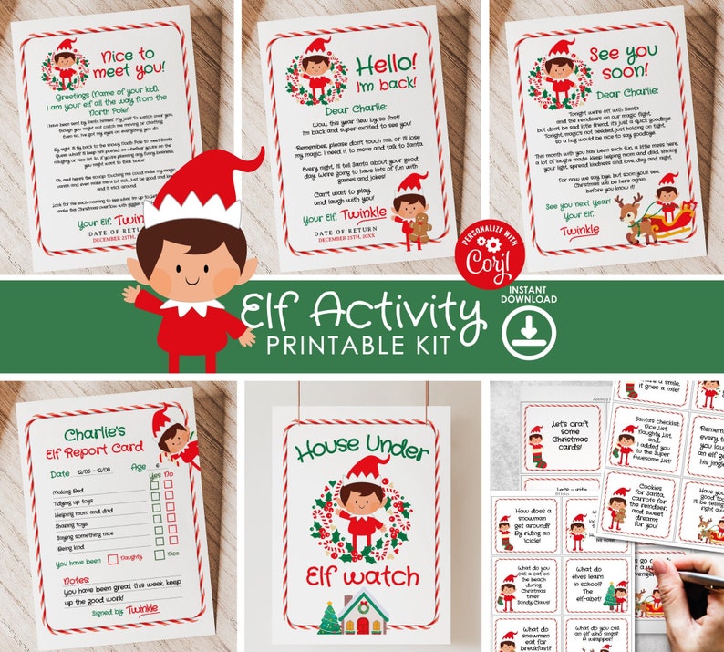 Elf Printable Kit, Editable Elf Return Letter, First Time Arrival, Goodbye Letter, Activity Cards, Elf Activity Bundle, Instant Download image 1