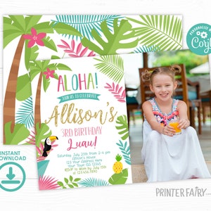 Luau Invitation with photo, EDITABLE, Beach Birthday Party, Luau Birthday Invitation, Luau BirthdayParty, Tropical, INSTANT DOWNLOAD image 1