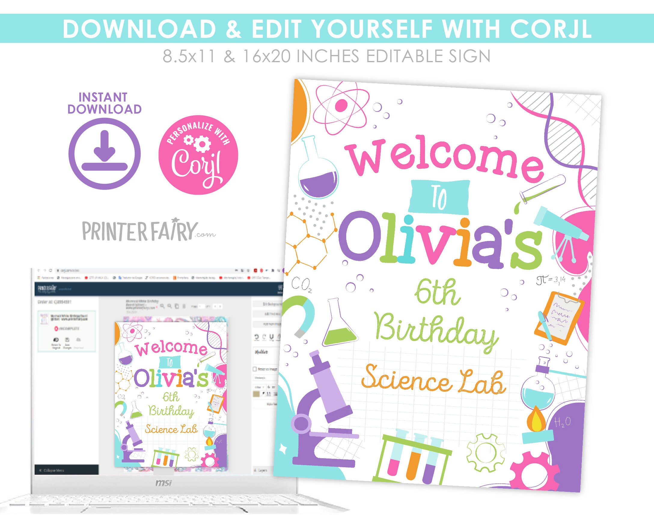 Editable Science Birthday Welcome Sign (digital Download) - Etsy