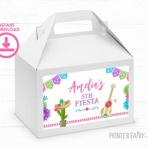 Fiesta Birthday Party Gable Box Label, Editable Mexican Fiesta Invitation, Fiesta Box Label, Cinco de Mayo Birthday Time Two Siesta, Three