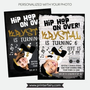 Hip Hop Invitation with Photo, Dance Party Invitation, Hip Hop Party, Music Invitation, Girls Personalized Digital Invitation, 2 options image 1