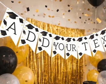 Plantilla editable para pancarta de fiesta de graduación, añade tu propio texto, descarga instantánea.