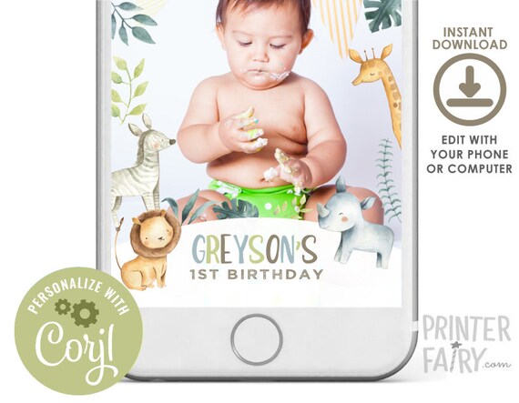 Jungle Snapchat Filter, EDITABLE, Safari first birthday, Safari Snapchat Filter, Jungle Geofilter, Any age, Instant Download, Edit yourself Il_570xn