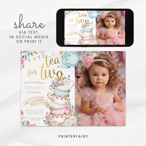 Tea Party Photo Invitation, Wonderland Birthday, Editable Corjl Template image 3