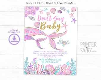 Mermaid Baby Shower Games, Don't Say Baby Game, Girl Baby Shower, Baby Shower Printable Games, INSTANT DOWNLOAD