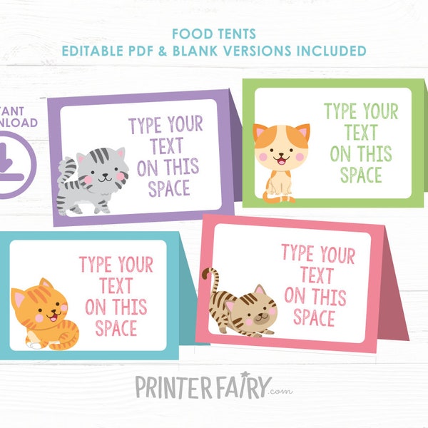 Cat Food labels, Kitty Food Tags, Buffet Cards, Pet Adoption Party, Kitty adoption party, Cat Birthday, Digital files, Instant Download