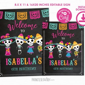 Cartel de bienvenida del día de los muertos, Cartel EDITABLE, Decoraciones del Día de los muertos, Cartel de bienvenida del esqueleto, Decoraciones de fiesta, DESCARGA INSTANTE