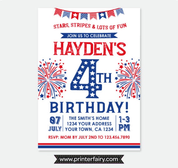4th of July Birthday Invitation, Independence Day Party, Firecracker Invitation, Fourth of July, Any Age, Personalized Digital Invitation Il_570xn