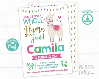 Llama Birthday Invitation, EDITABLE, Llama Birthday Party, Alpaca Invitation, Llama Fun Invitation, INSTANT DOWNLOAD