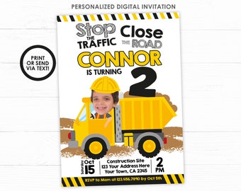 Dump Truck Invitation with Photo, Construction Birthday Invitation, Personalized Digital Invitation, Truck Birthday Invitation