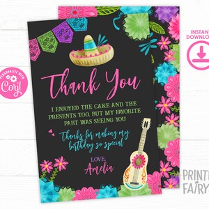 Fiesta Birthday Party Thank You Card, Editable Mexican Fiesta Invitation, Fiesta Decorations, Cinco de Mayo Birthday Time Two Siesta