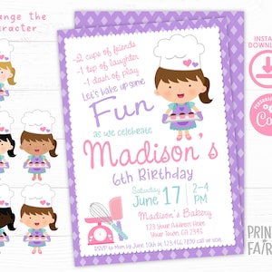 Baking Birthday Invitation, EDITABLE, Bakery Invitation, Cooking Birthday Invitation, Baker Birthday, Sweet Invitation, INSTANT DOWNLOAD
