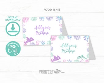 Shark Food Tents, EDITABLE, Under the sea Thank You Cards, Fintastic Birthday, Jawsome Birthday Party, Place Cards, INSTANT DOWNLOAD