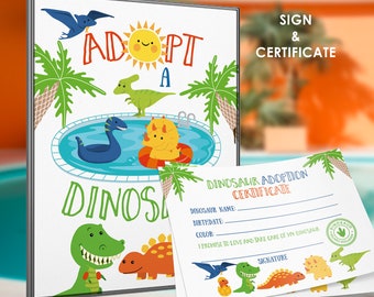 Dinosaur Pool Party, Adopt a Dinosaur, Trex Birthday Party, Dinosaur Party Games, Adoption Center, INSTANT DOWNLOAD