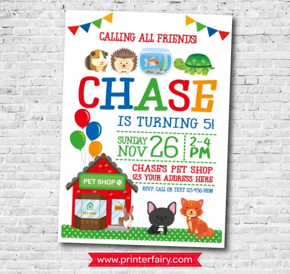 Pet Shop Invitation, Pet adoption party, Pets Birthday Party, Pet adoption Invites, Personalized Digital Invitation, 2 Options Il_570xn