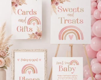 Boho Rainbow Baby Shower Table Editable Sign Templates BUNDLE, Instant Download