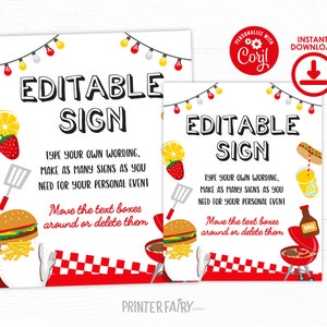 BBQ Birthday Party Editable Sign Template, Editable bbq Sign, Backyard Birthday Party Printable Custom Sign, Instant Download, Barbeque Sign