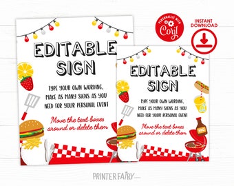 BBQ Birthday Party Editable Sign Template, Editable bbq Sign, Backyard Birthday Party Printable Custom Sign, Instant Download, Barbeque Sign