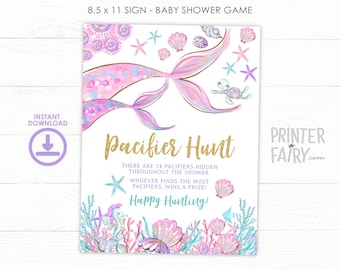 Mermaid Baby Shower Games, Pacifier Hunt Game, Girl Baby Shower, Baby Shower Printable Games, INSTANT DOWNLOAD