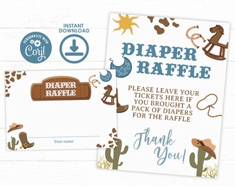 Cowboy Baby Shower Diaper Raffle, Editable, Rodeo Baby Sprinkle Games, Little Cowboy Baby Shower Party, Wild West Rodeo Ranch Baby Shower
