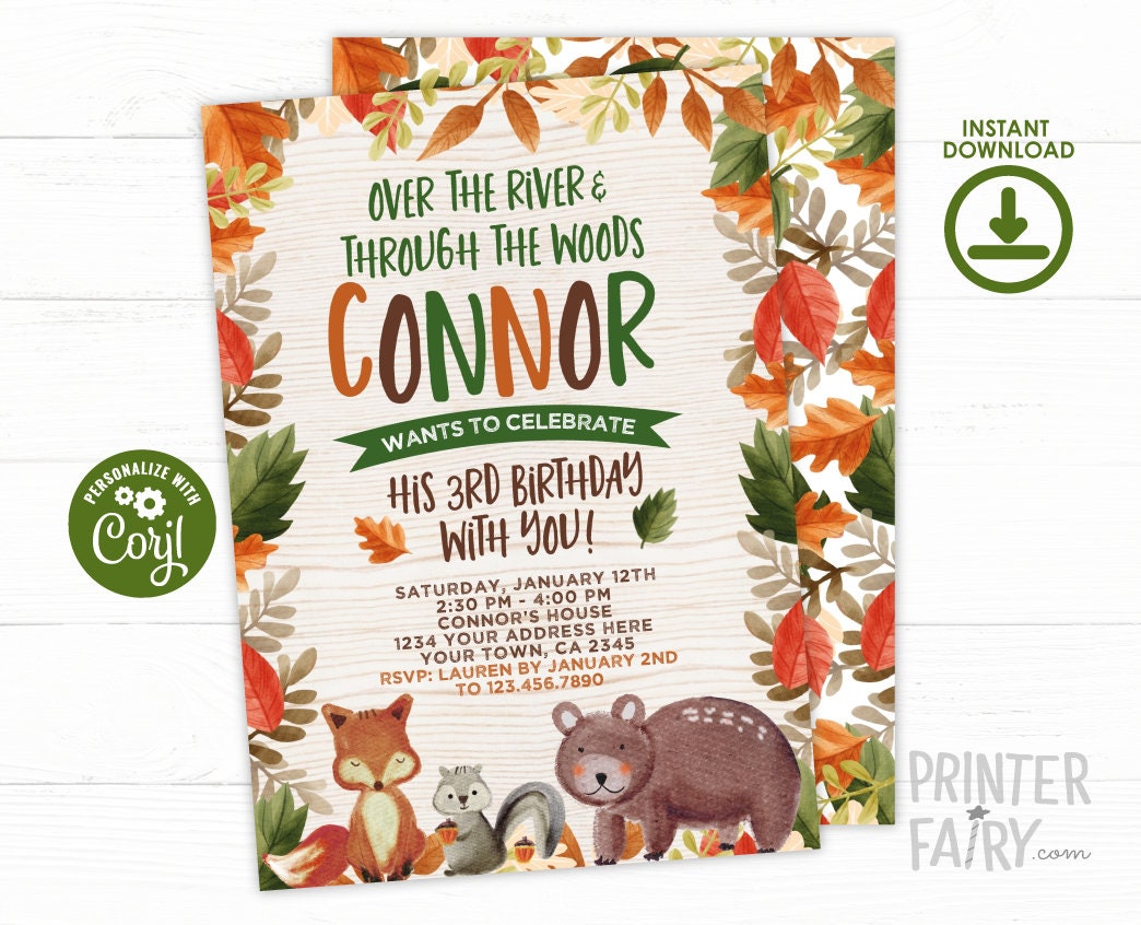 Woodland Invitation, EDITABLE, Forest Birthday Invitation, Wild.