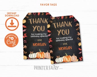 Pumpkin Patch Favor Tags, EDITABLE, Fall Thank You Tags, Little Pumpkin Birthday Party, Gift Tags, DIGITAL, Instant Download